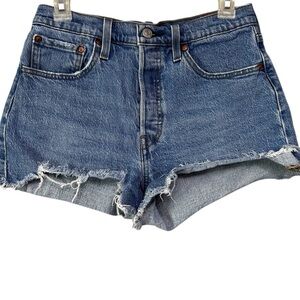 Levi's Denim Shorts Women's 28 Blue 501 Button Fly Cutoff Cotton Blend Fringe